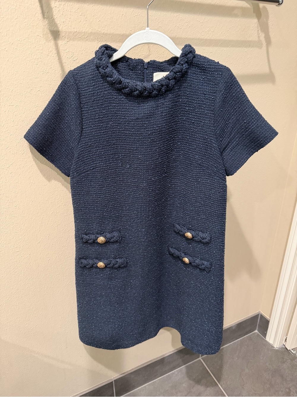 Tuckernuck Navy Braided-Trim Short-Sleeve Knit Shift Dress